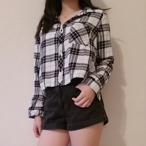 Divided Cropped Plaid Button Down